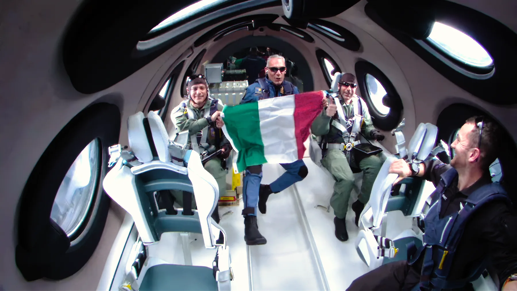 Astronauts experience microgravity inside a Virgin Galactic cabin