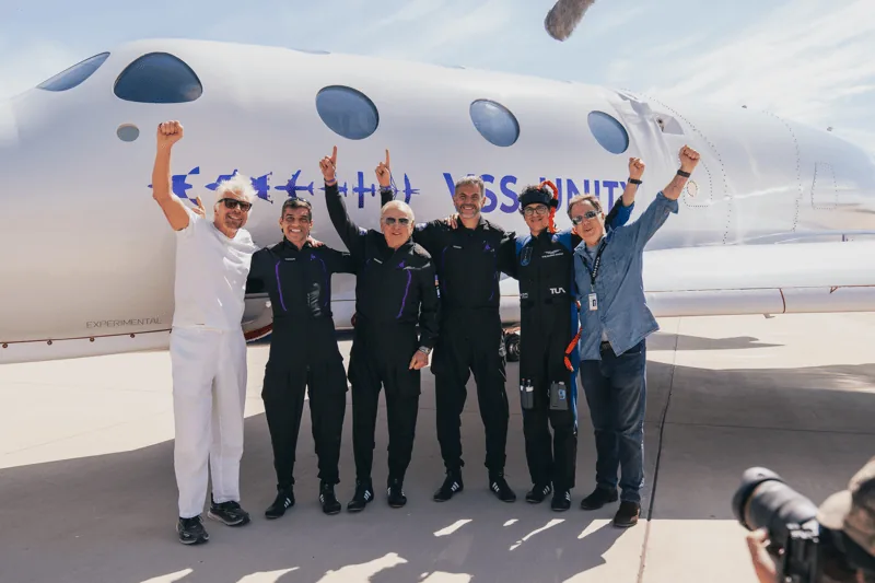 Virgin Galactic crew after returning in front of the SpaceShip