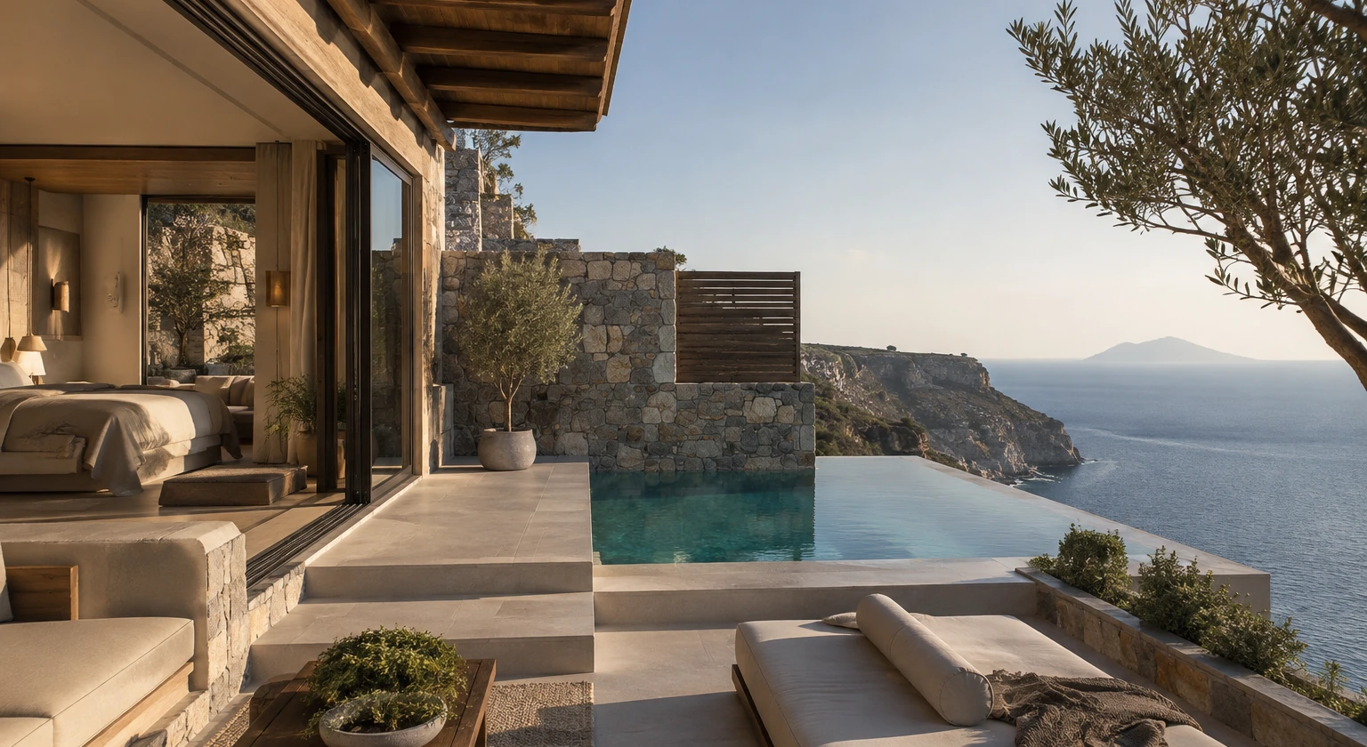 Photorealistic illustration for adults only resorts: accommodation and physical layout