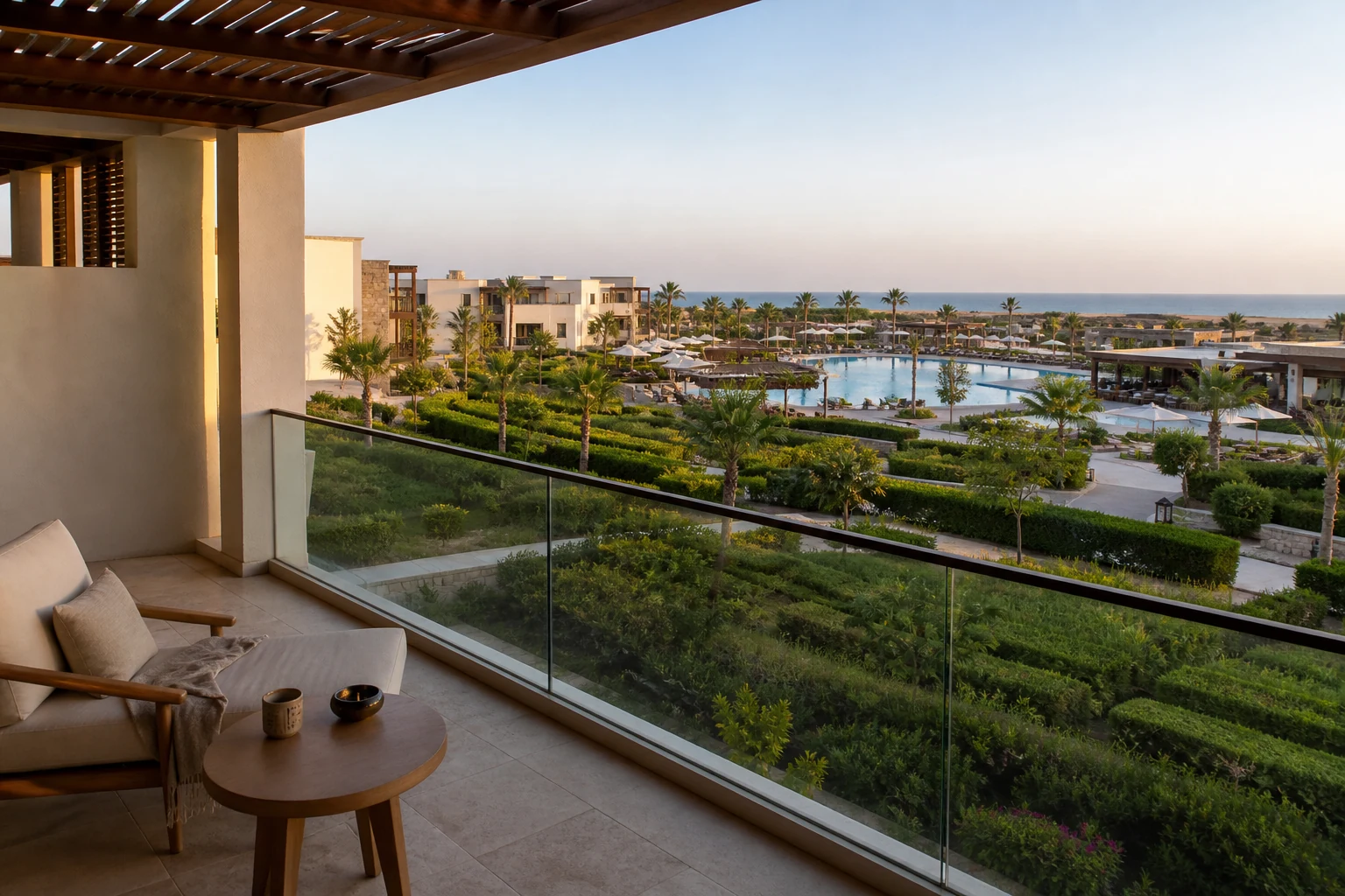 Ruhig gelegene Zimmerterrasse mit Abstand zum Hauptpool