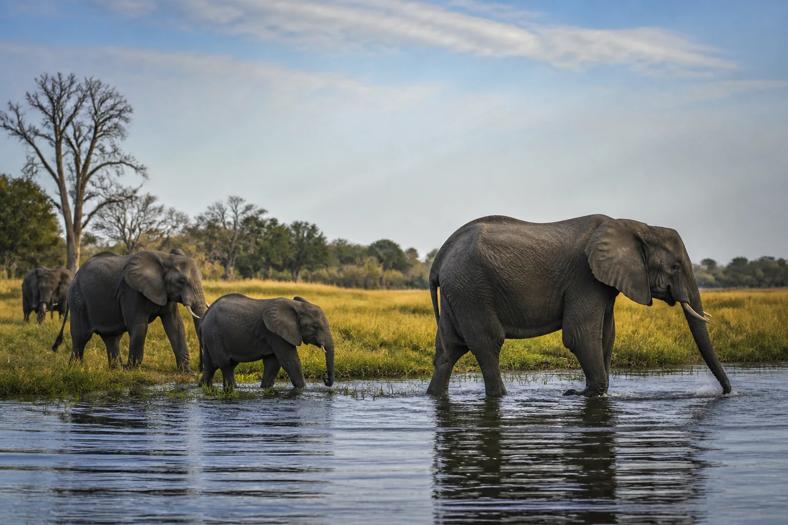 Group of elephants in Botswana’s Okavango Delta