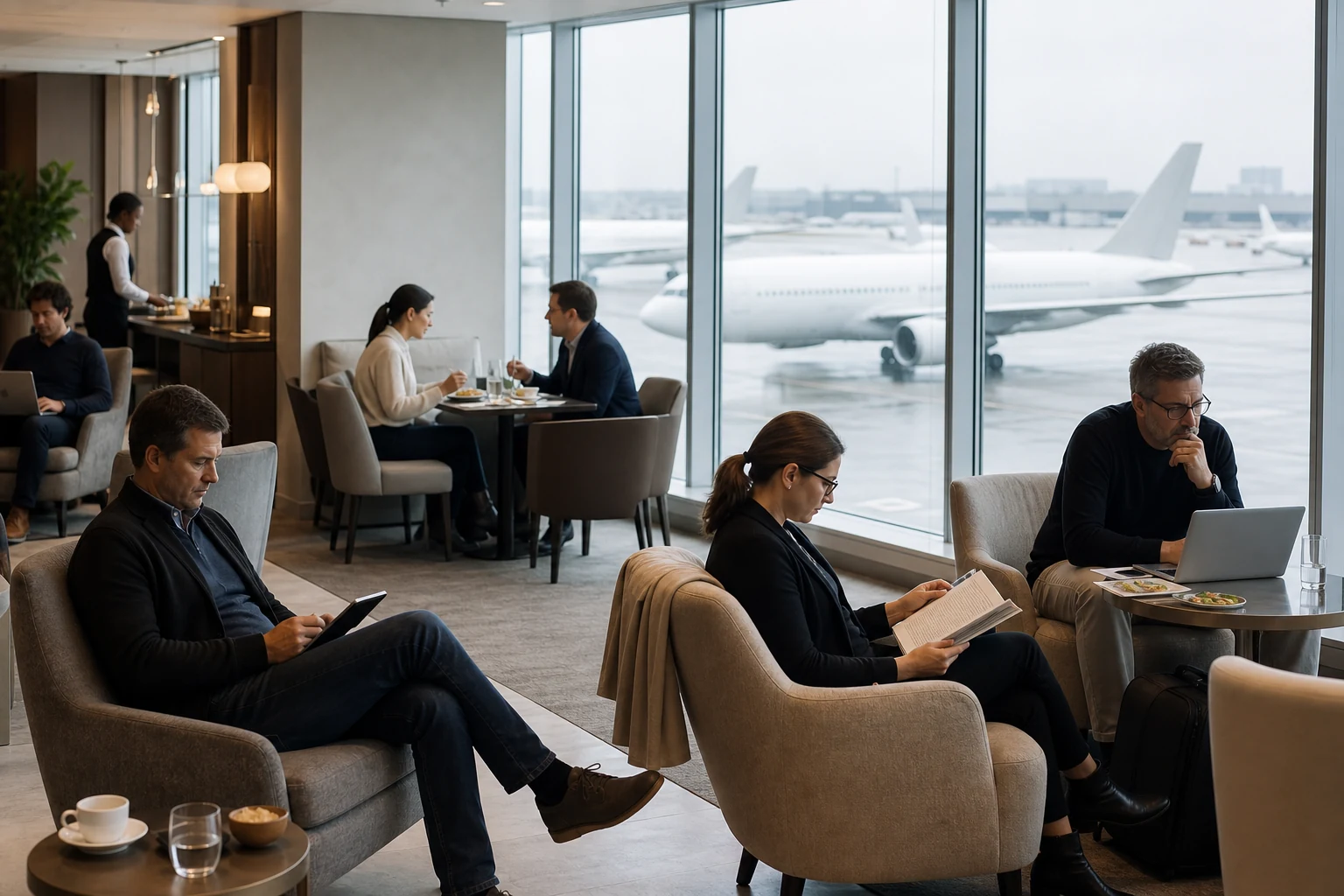 Komfortable, aber gemeinschaftlich genutzte First-Class-Lounge am Flughafen