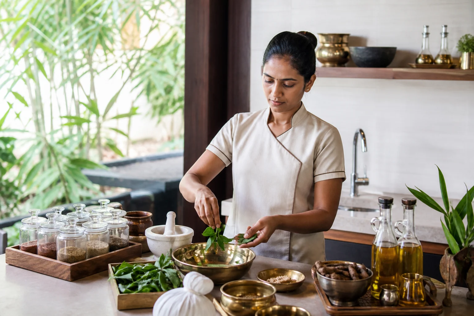 Hygienic preparation of herbs and oils for Ayurveda treatments