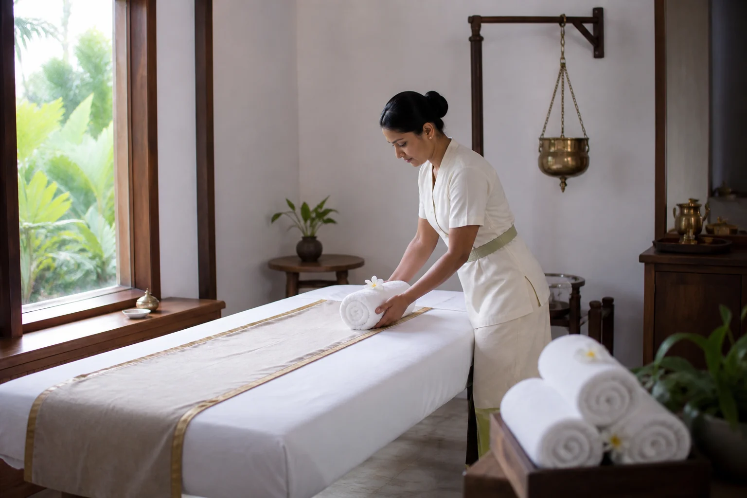 Preparation of a clean private Ayurveda treatment room