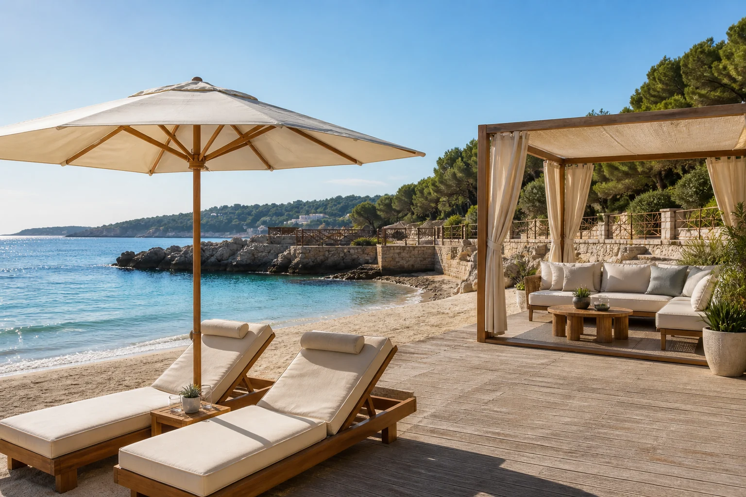 Transats et cabana privée comme produits distincts d’un beach club