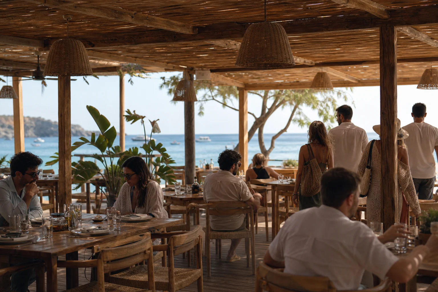 Restaurant de beach club passant au second service du déjeuner