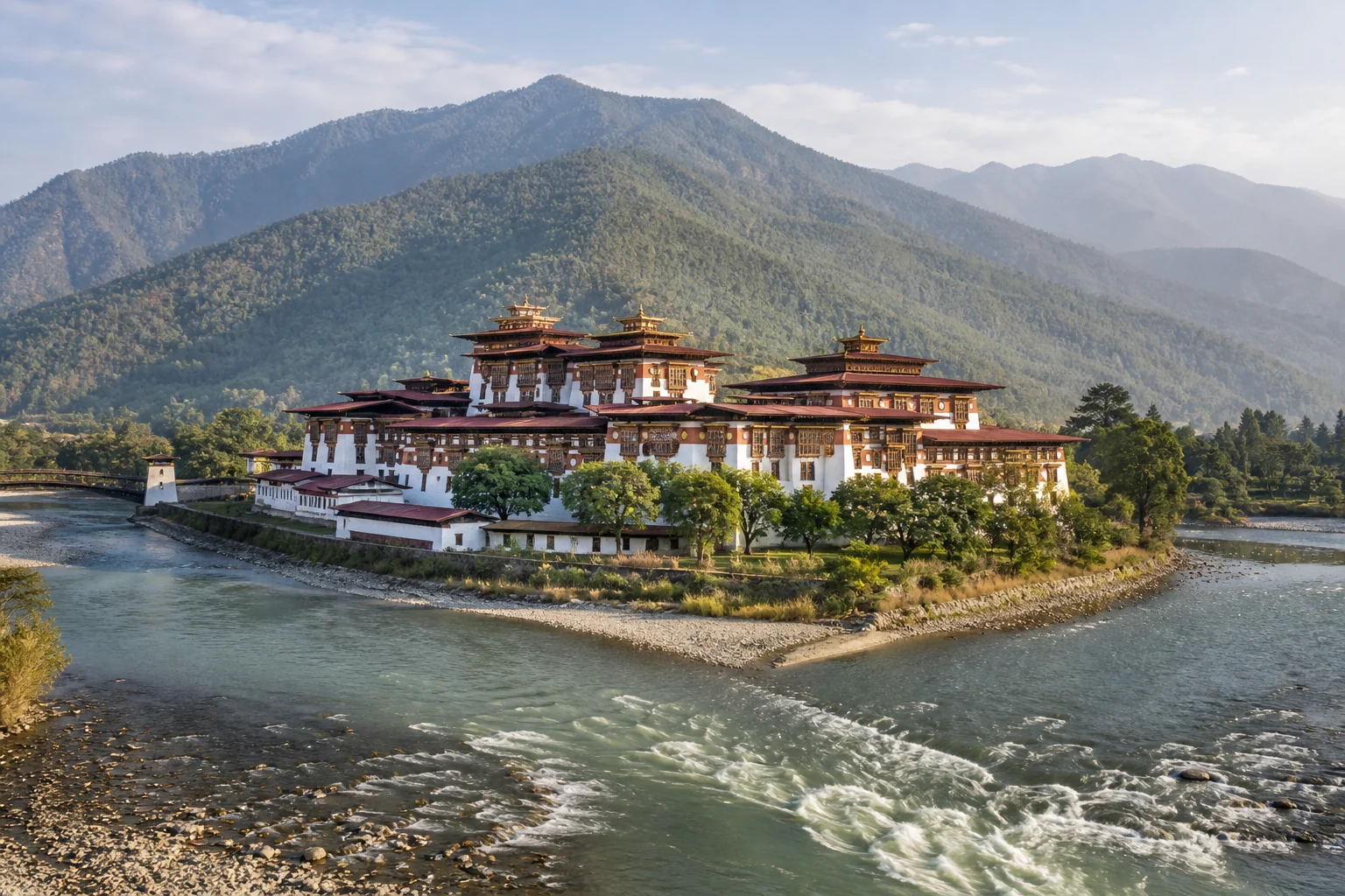 Le dzong de Punakha au confluent du Pho Chhu et du Mo Chhu