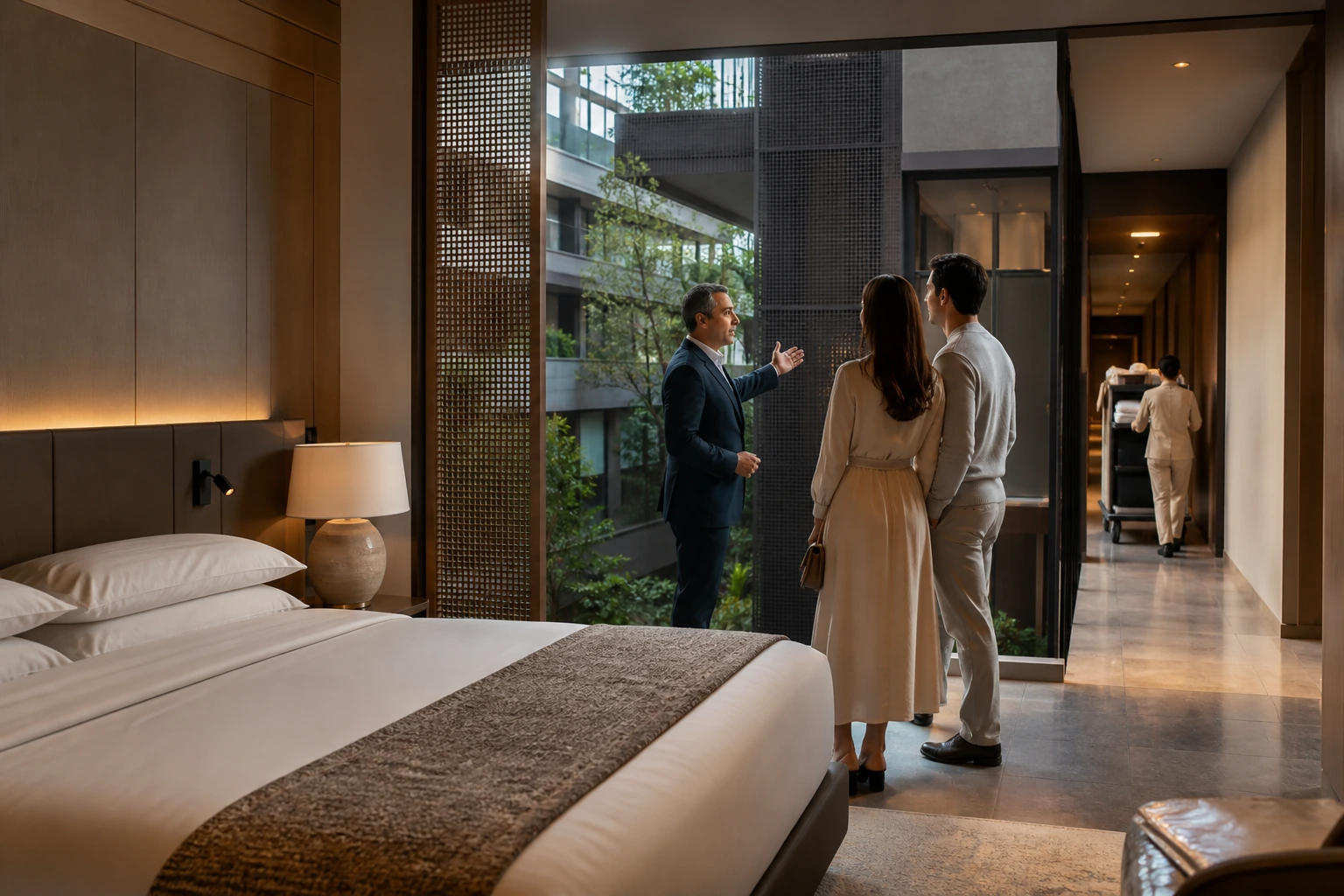 Photorealistic illustration for booking thermal hotel room hours guests: signature experience