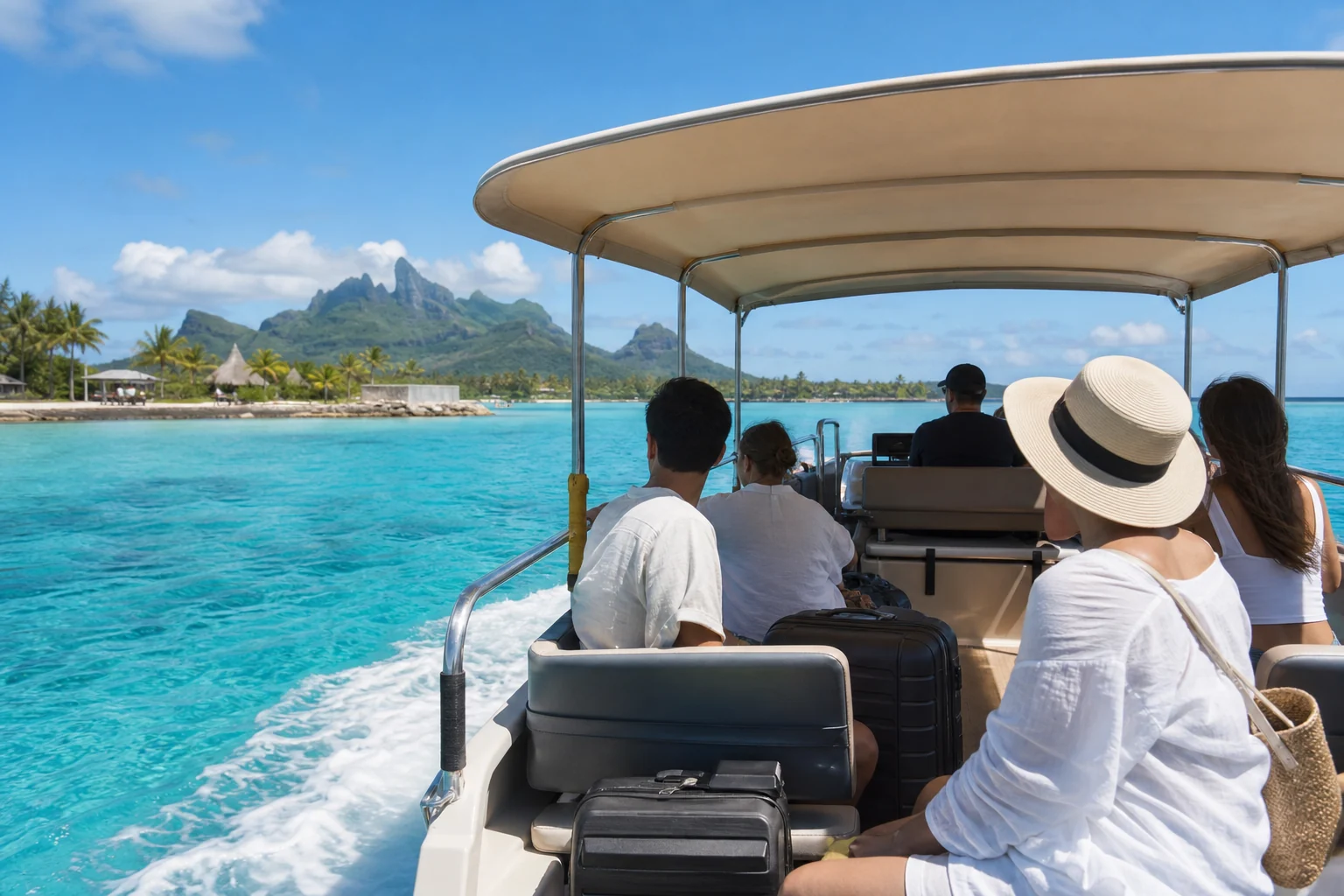 Transfert en bateau non identifié sur le lagon de Bora Bora
