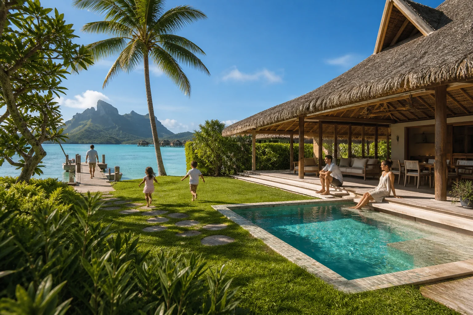 Villa de plage fictive avec jardin, piscine et espace familial