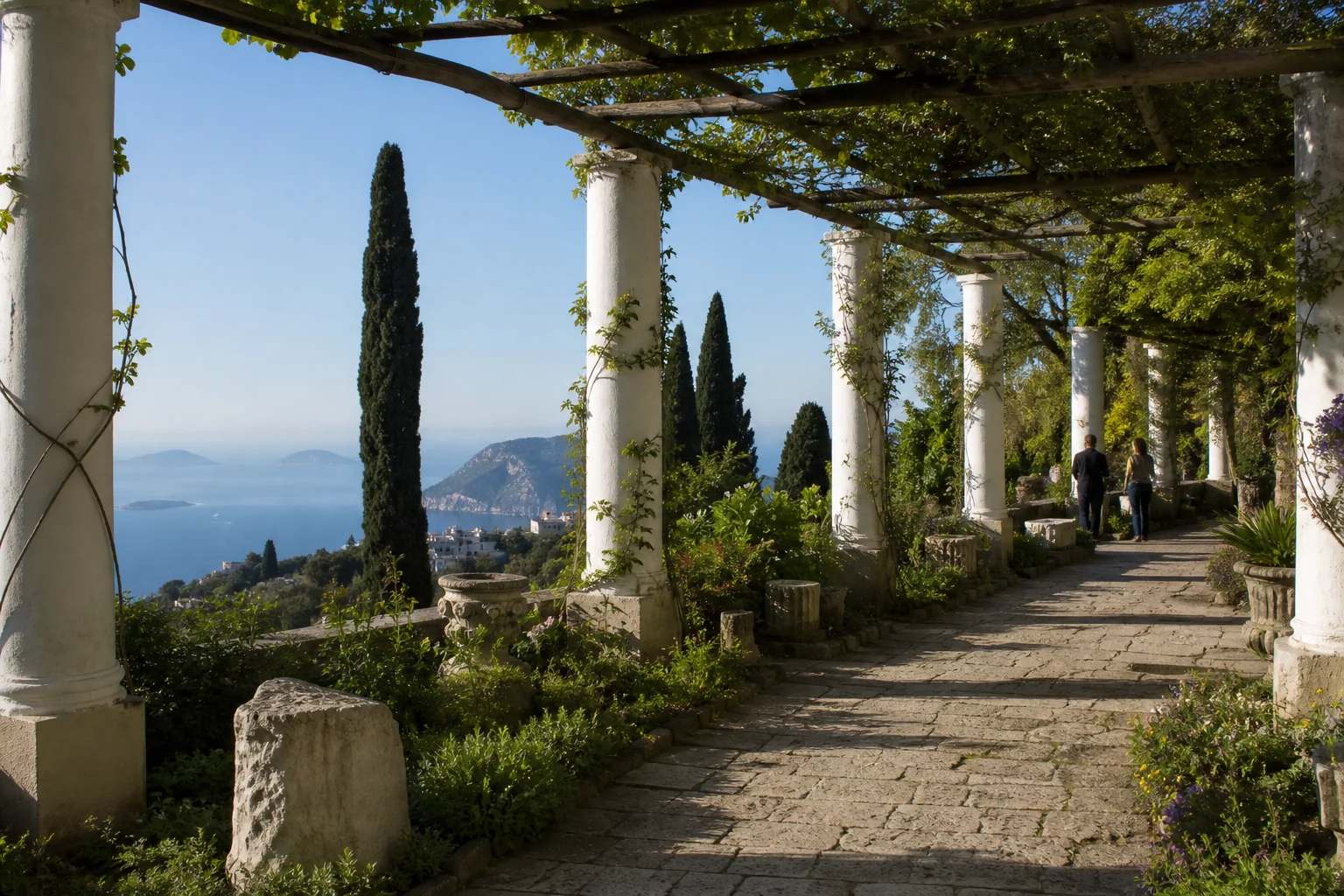 Mediterranean garden pergola and view in Anacapri