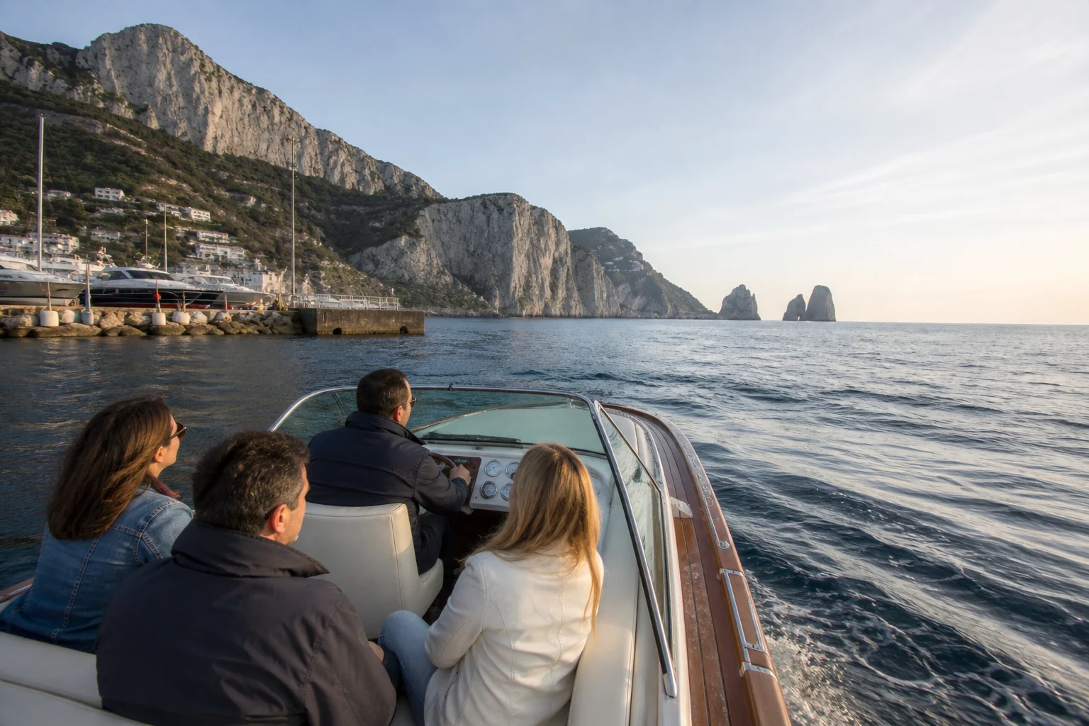 Early boat departure from Marina Grande along Capri's coast