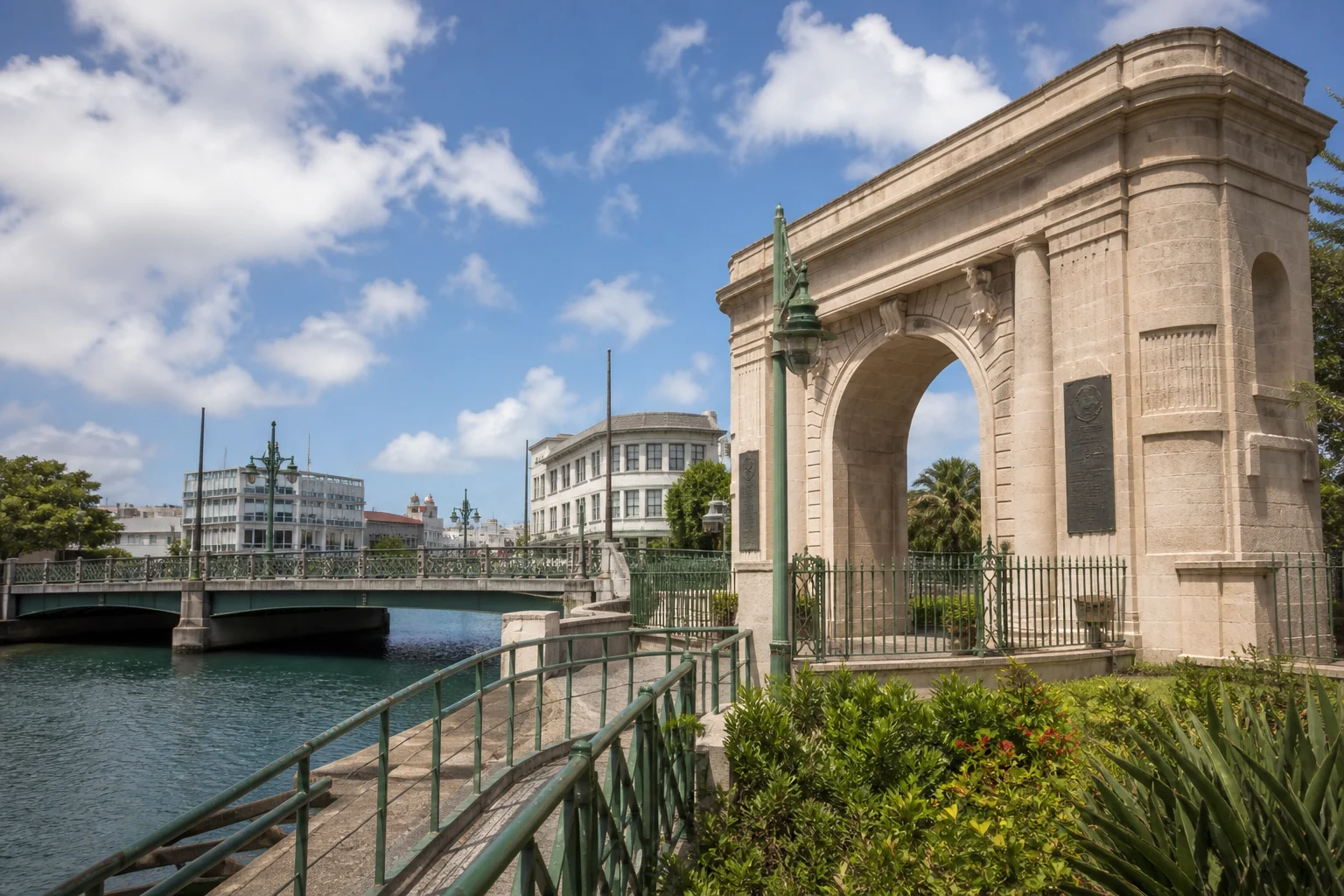 Independence Arch and Chamberlain Bridge in central Bridgetown, Barbados