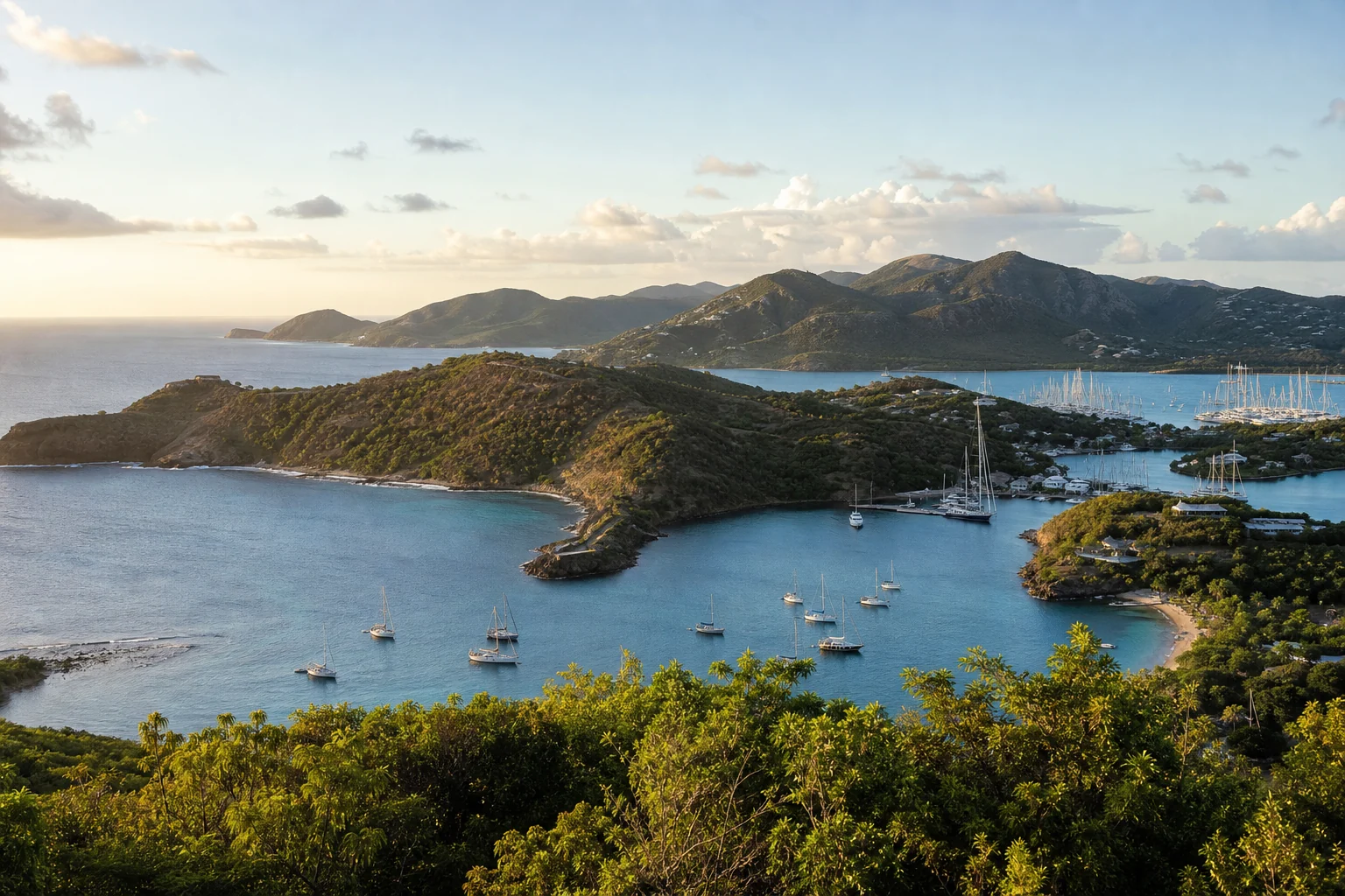 Elevated view across English Harbour and Falmouth Harbour in Antigua