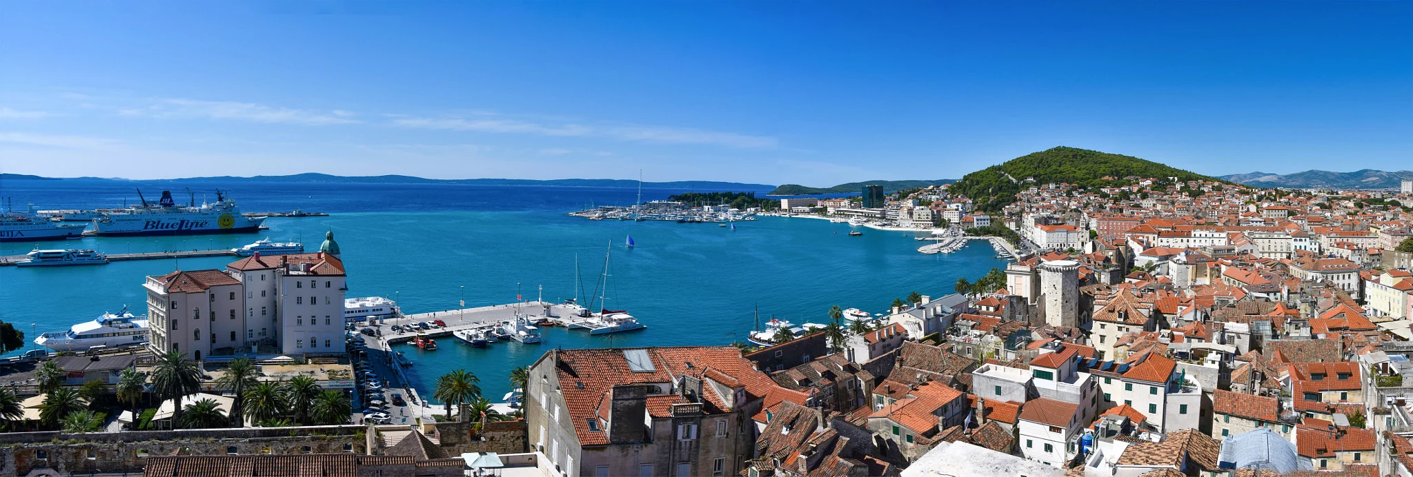 Split old town, harbour basin, ferries and marina on the Adriatic coast