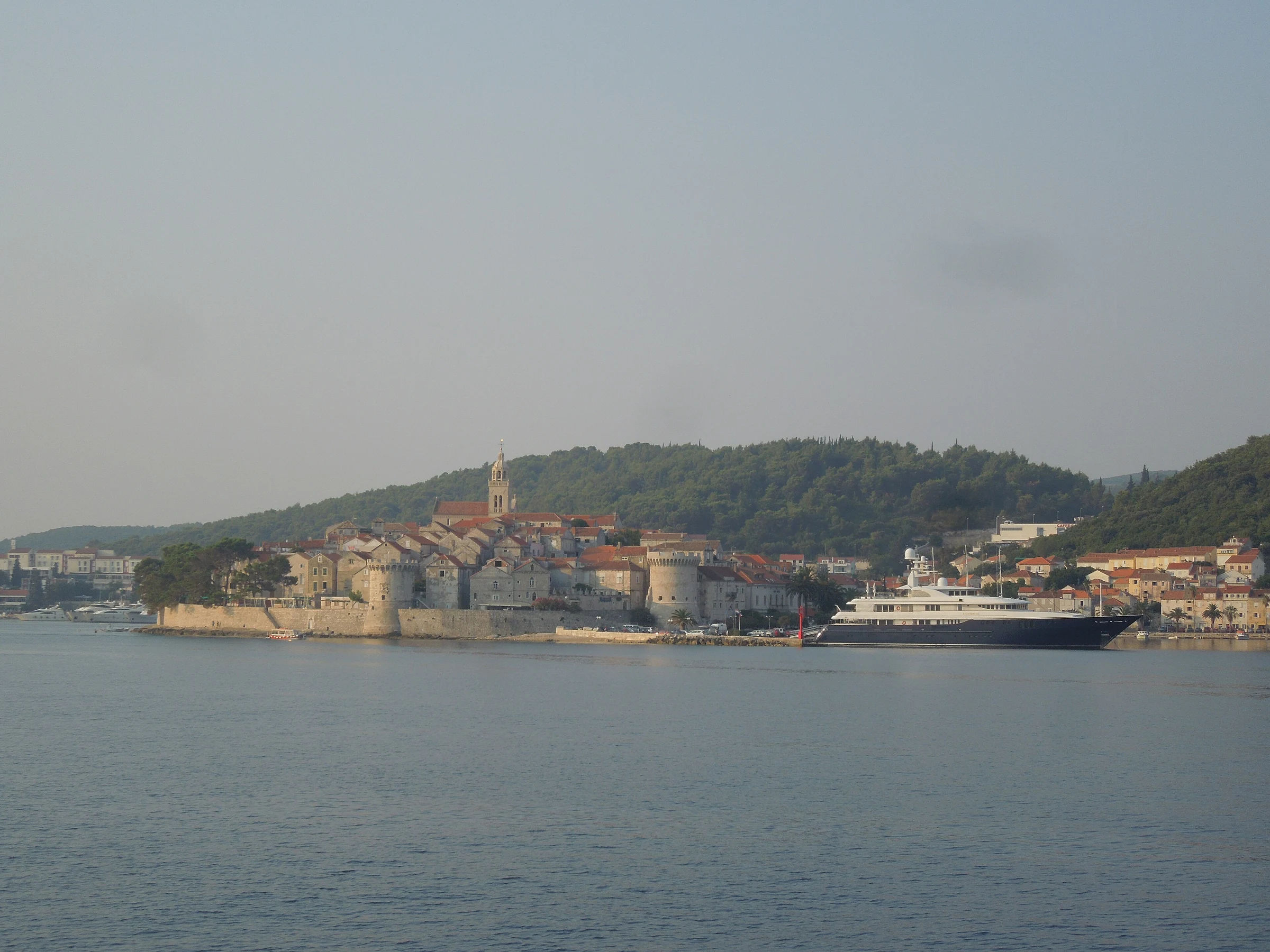Korčula historic old town and harbour seen from the water