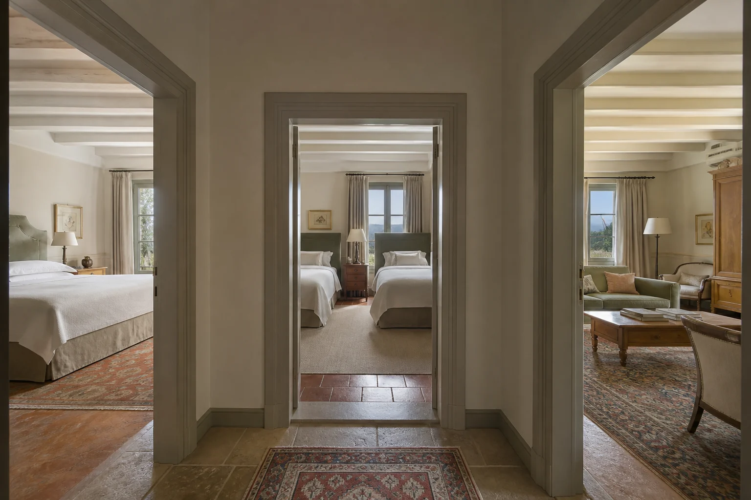 Fictional mix of double, twin and larger rooms for a room block