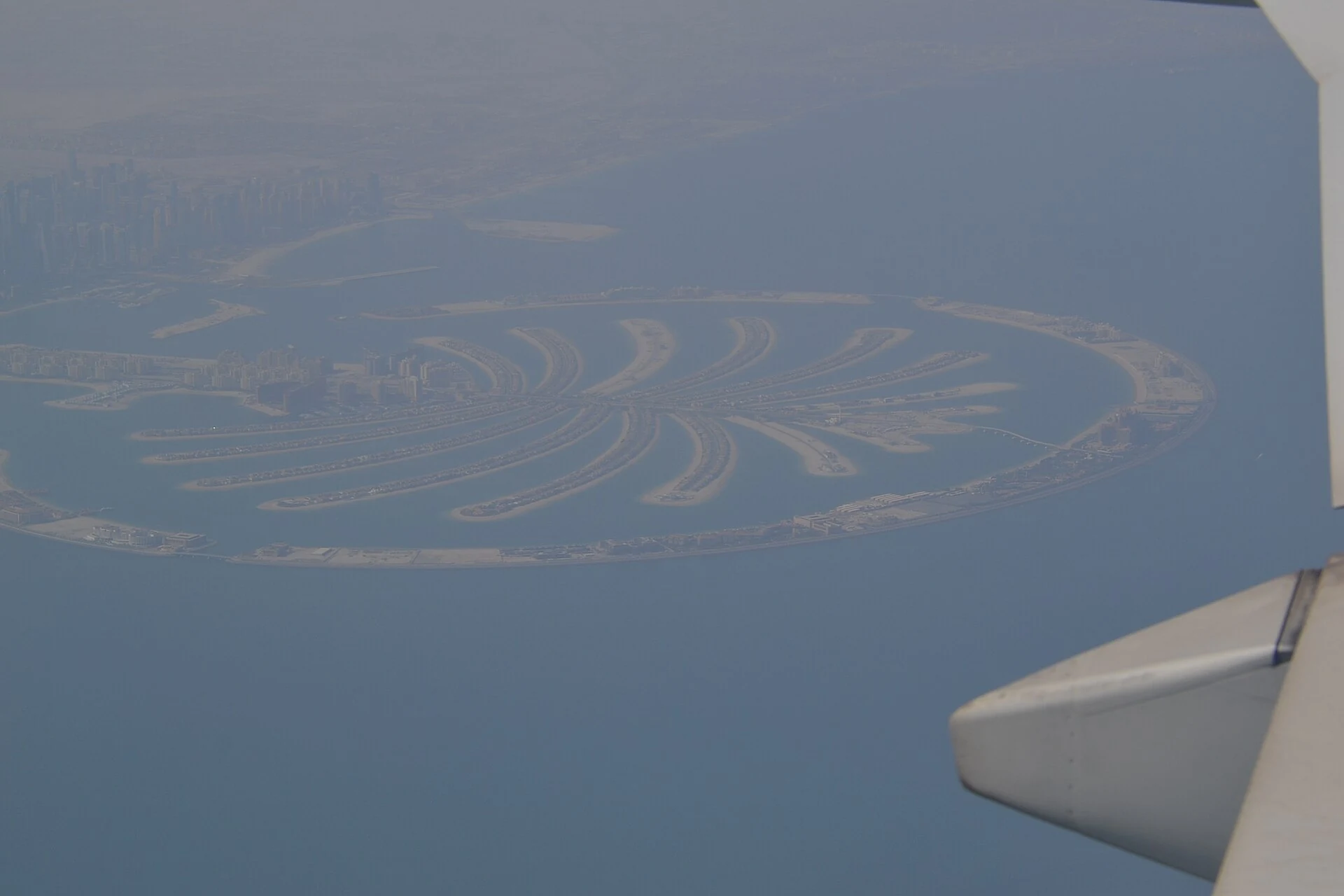 Aerial view of Palm Jumeirah showing trunk, fronds and crescent
