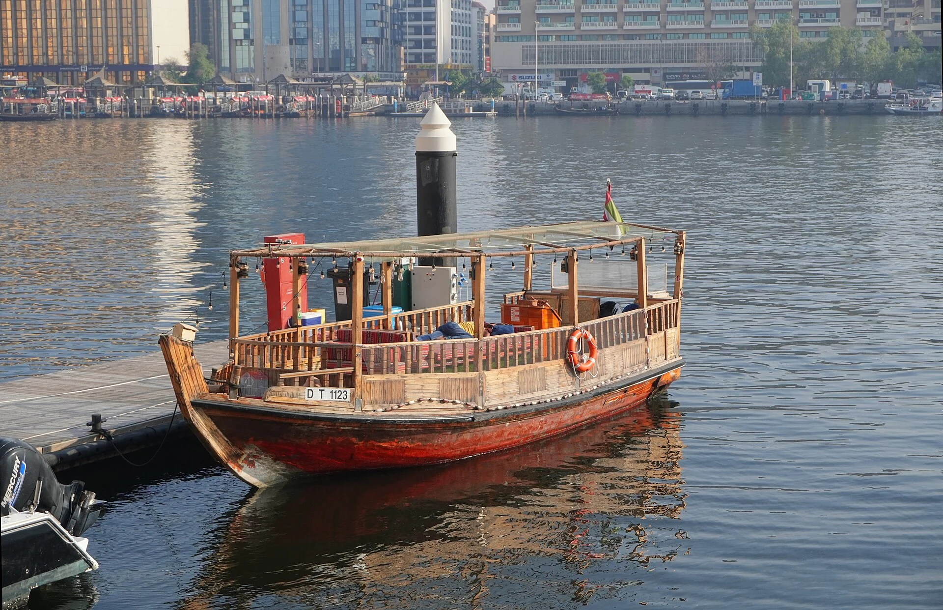 Boat on Dubai Creek beside the Al Seef waterfront