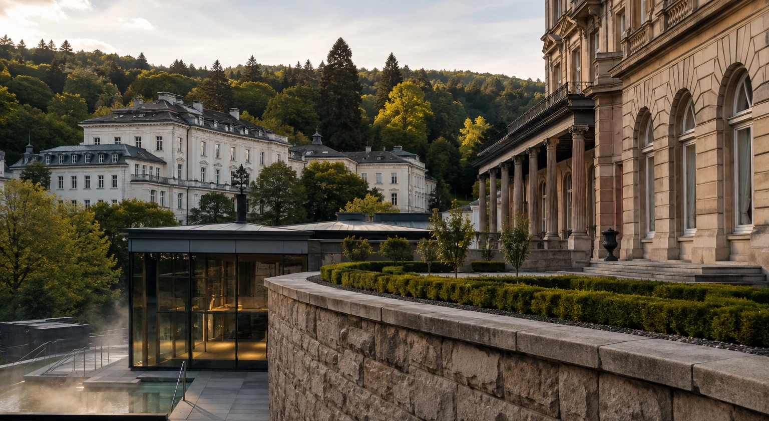 Photorealistic illustration for europe thermal baths grand hotels: accommodation and physical layout