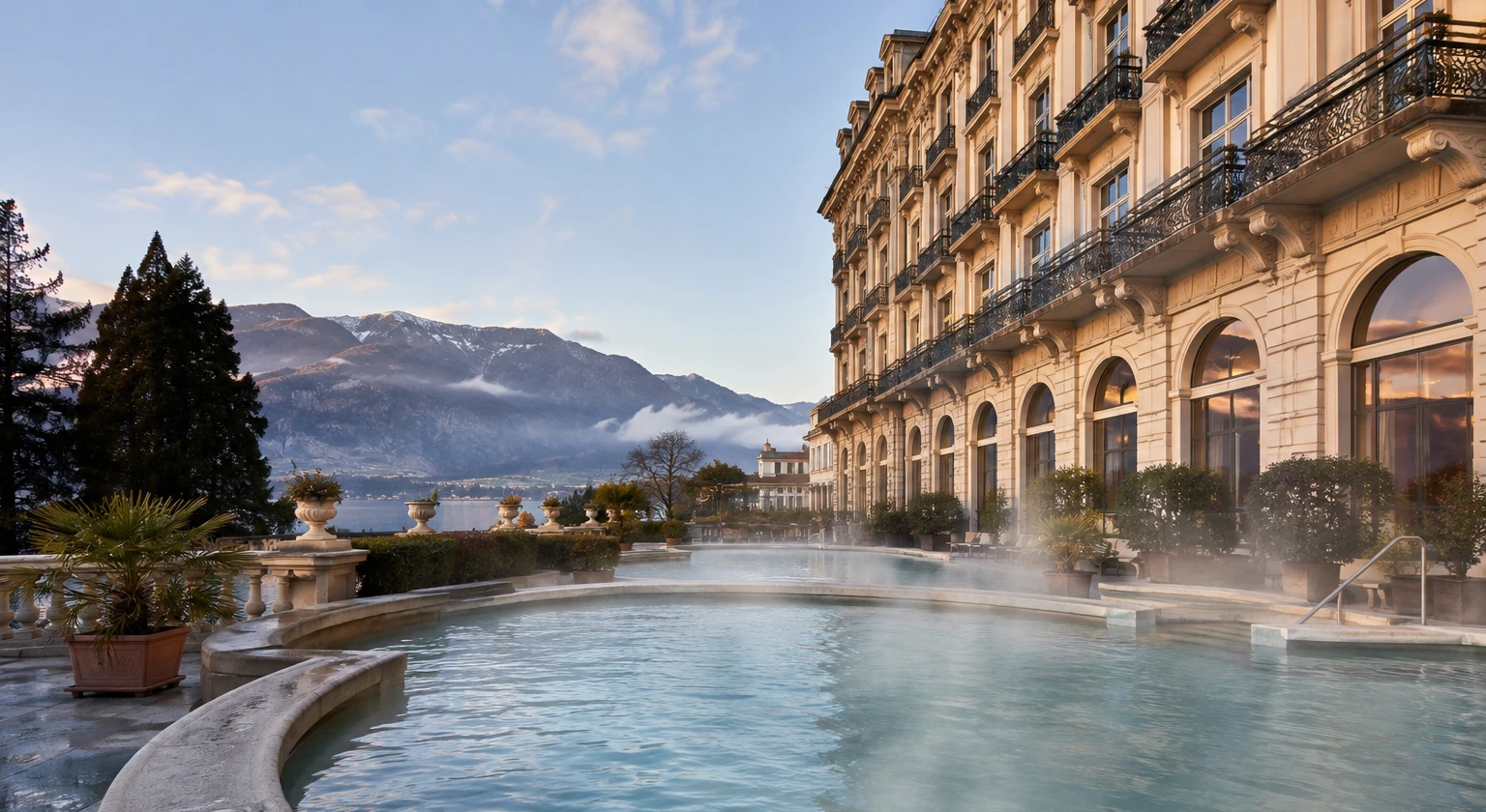 Photorealistic illustration for europe thermal baths grand hotels: signature experience