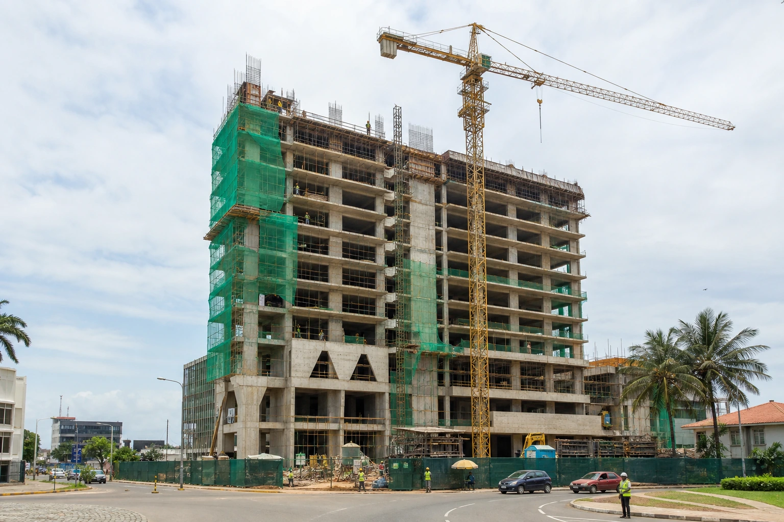 Real hotel high-rise during construction in Ghana