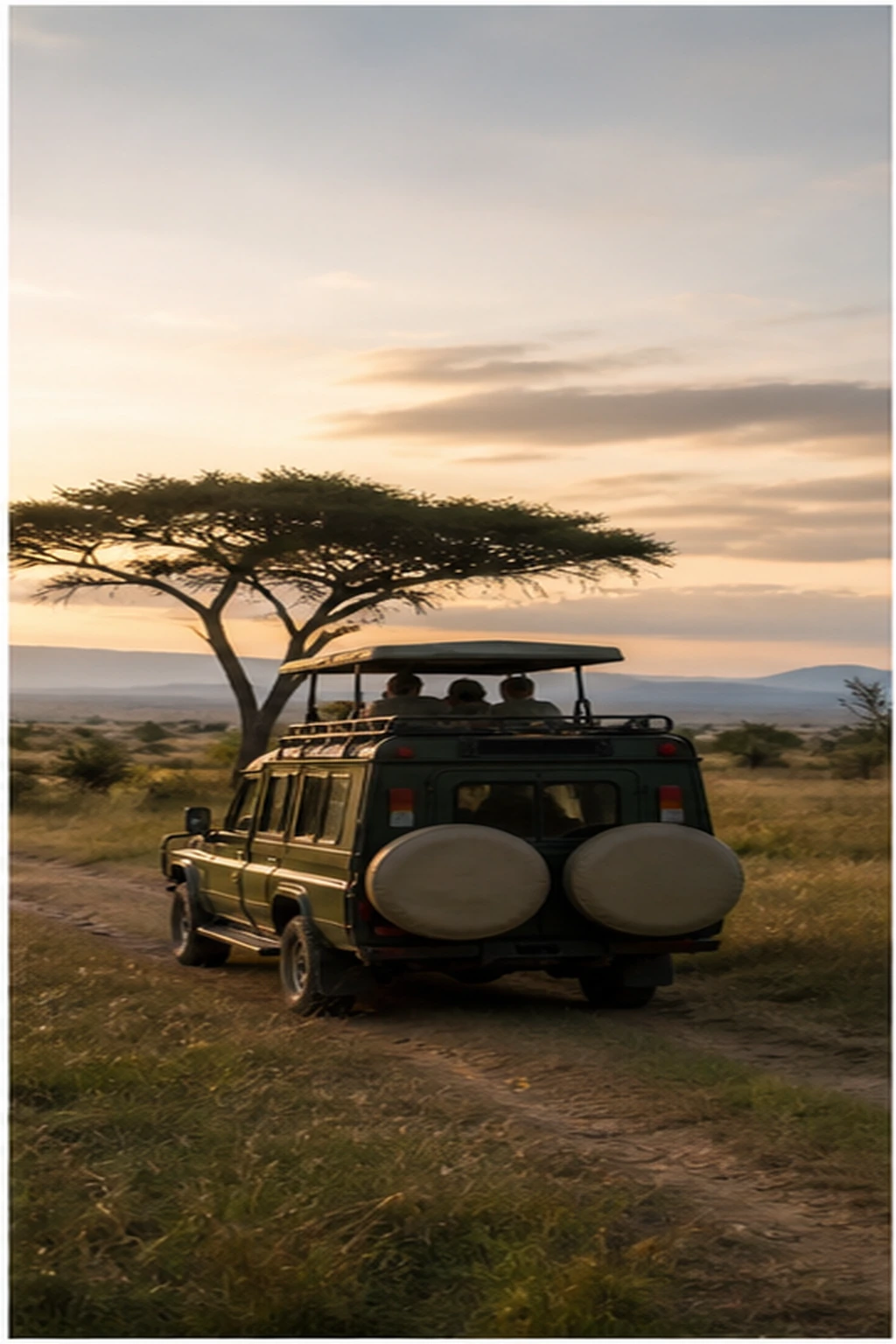 Illustration photoréaliste pour evaluating safari guides : setting and arrival