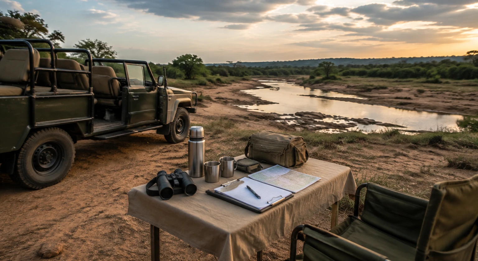 Photorealistic illustration for evaluating safari guides: logistics and service