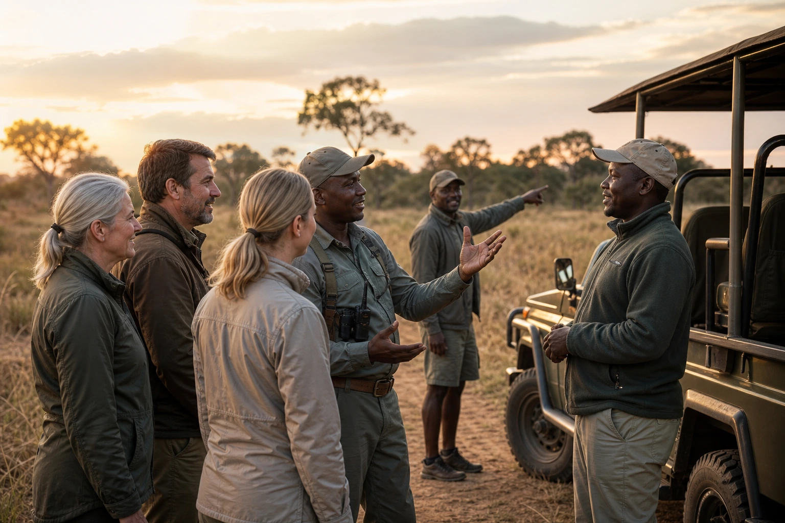 Illustration photoréaliste pour evaluating safari guides : logistics and service