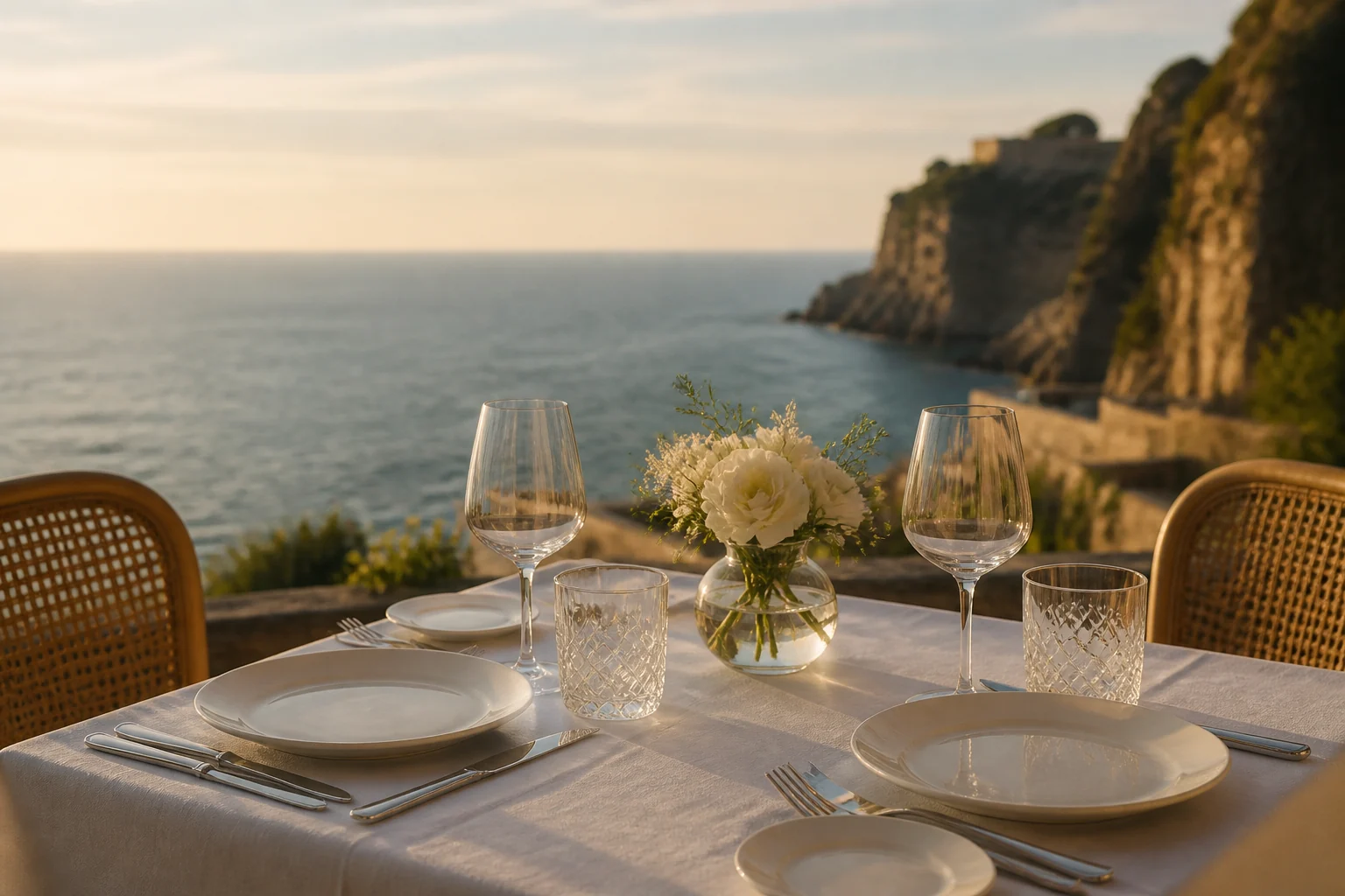 Set restaurant table with a French reserved sign