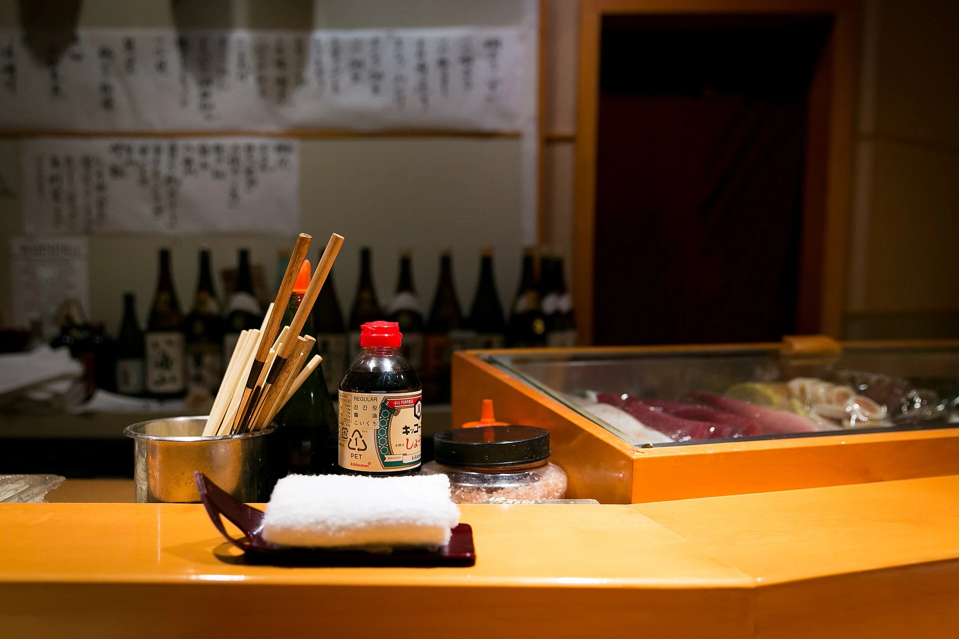 Unoccupied counter seat at Kappa restaurant in San Francisco
