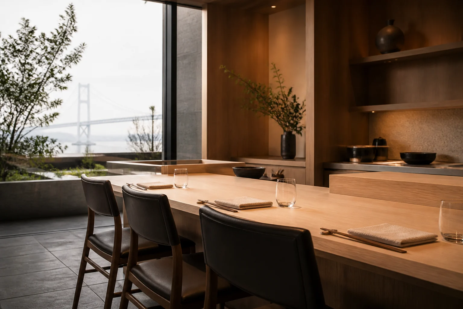 Unoccupied counter seat at Kappa restaurant in San Francisco
