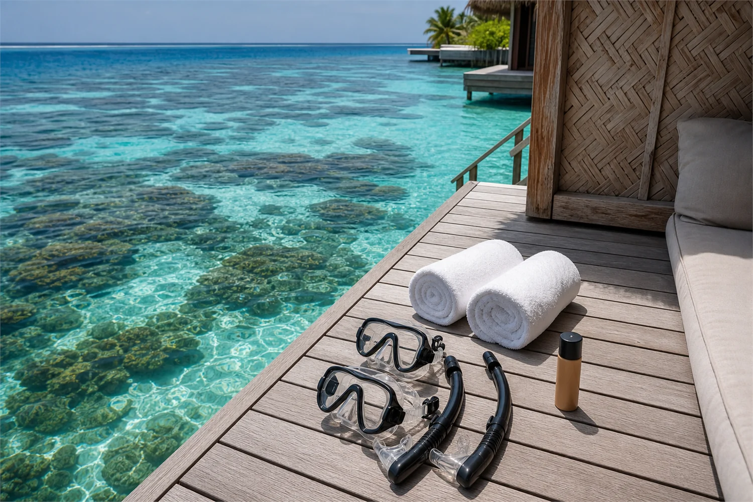 Snorkeling equipment at a private water villa