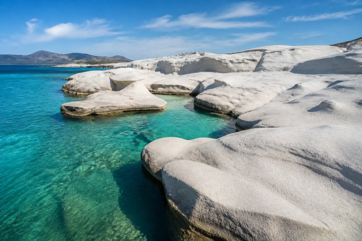 White volcanic coastal formations at Sarakiniko beach on Milos