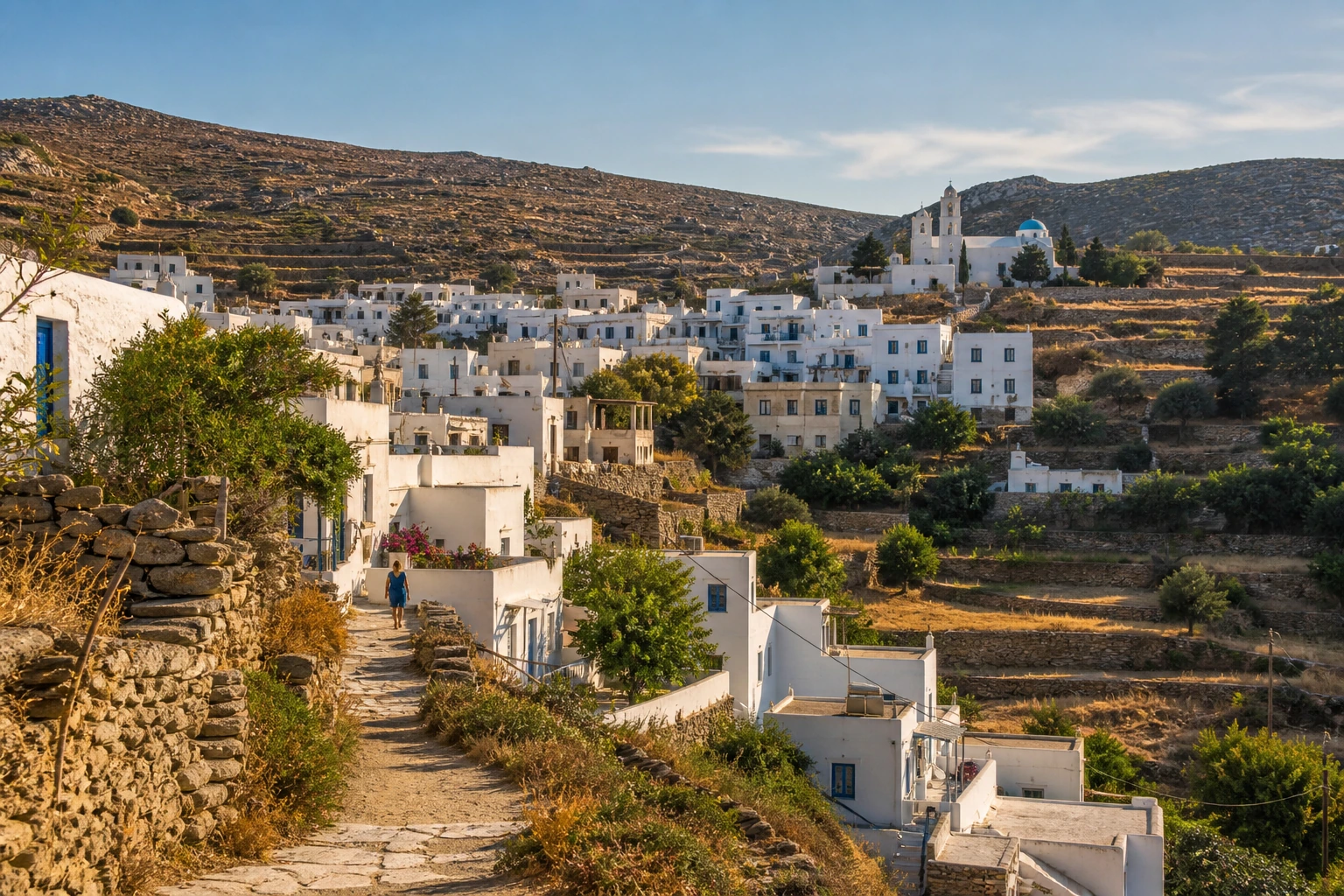White houses of Apollonia on the terraced slopes of Sifnos
