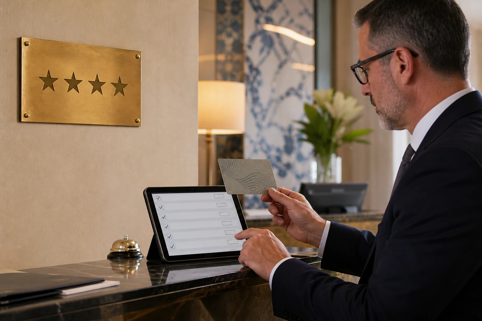 Real Portuguese four-star hotel plaque with registration number and expiry date