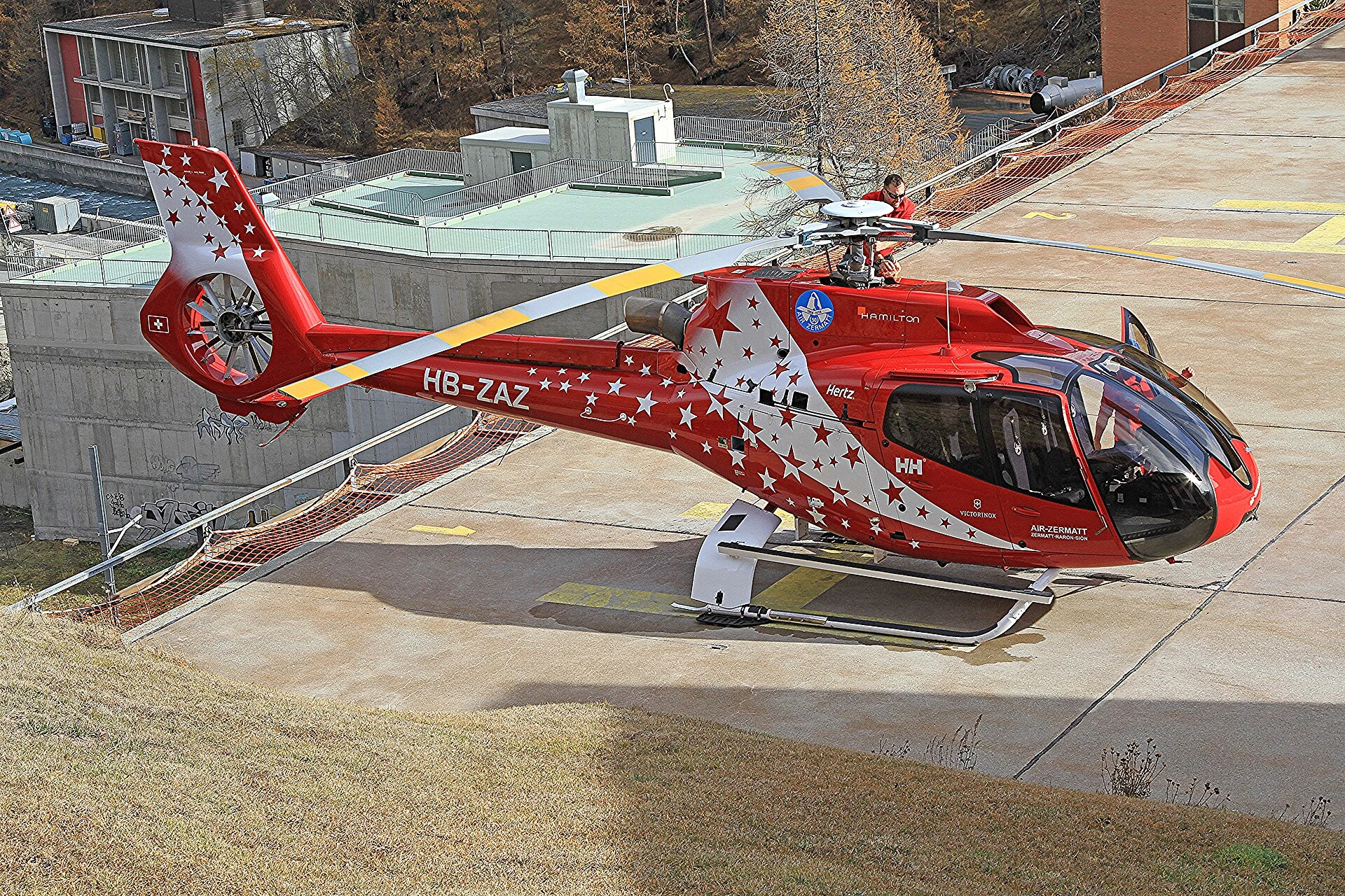 Air Zermatt EC130 T2 HB-ZAZ parked at Zermatt Heliport