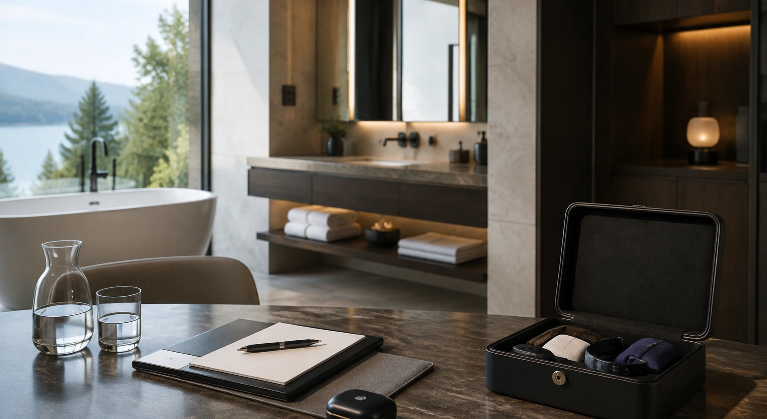Photorealistic illustration for hotel sleep program booking checklist: reality-check detail