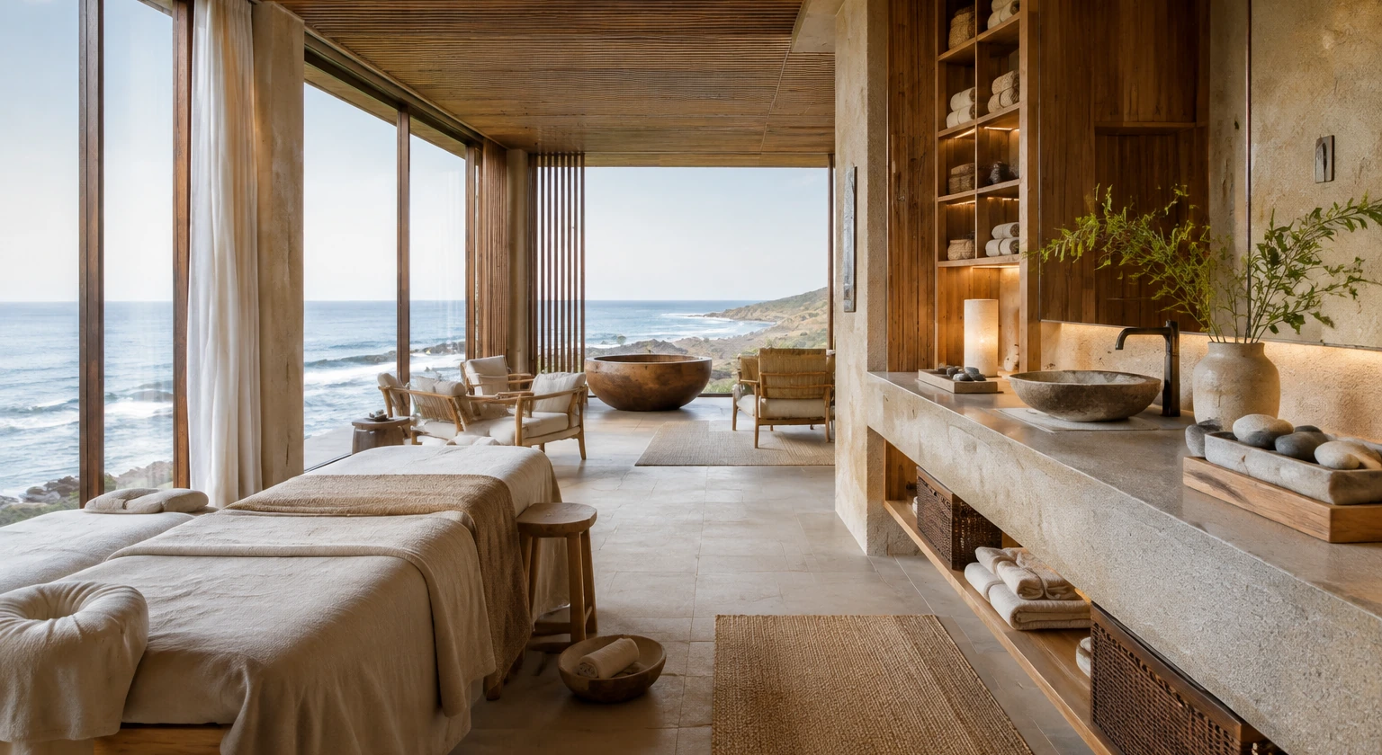 Photorealistic illustration for how to read spa menu: accommodation and physical layout