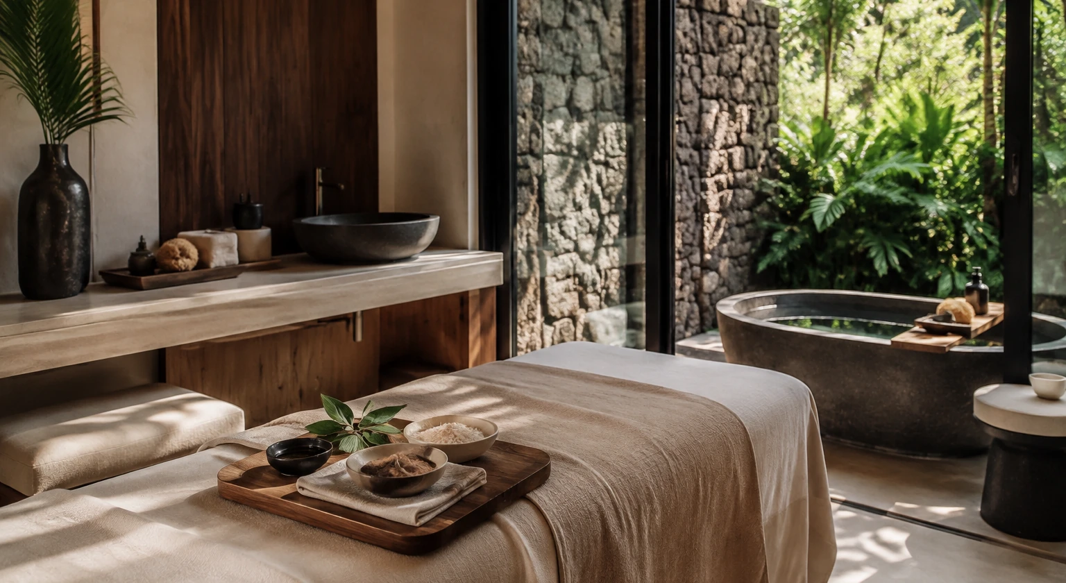 Photorealistic illustration for how to read spa menu: signature experience