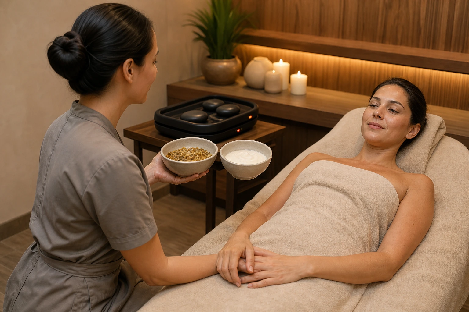 Photorealistic illustration for how to read spa menu: signature experience