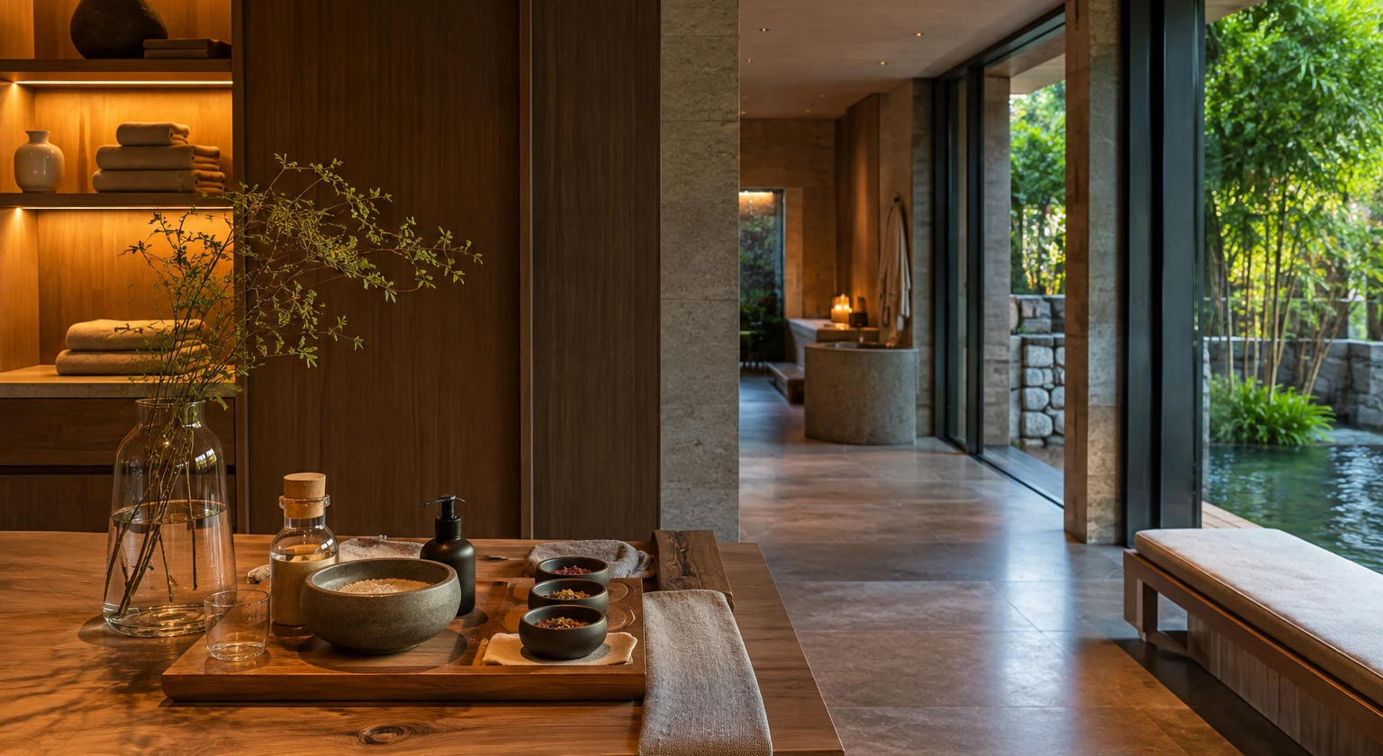 Photorealistic illustration for how to read spa menu: logistics and service