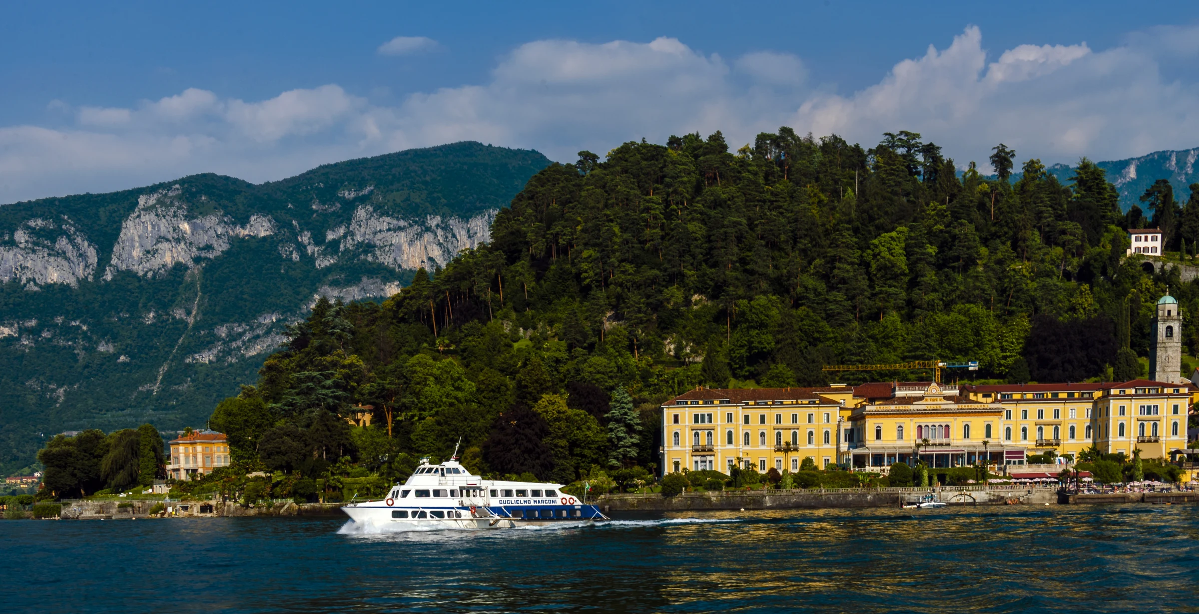 Passenger ferry in front of Bellagio on Lake Como
