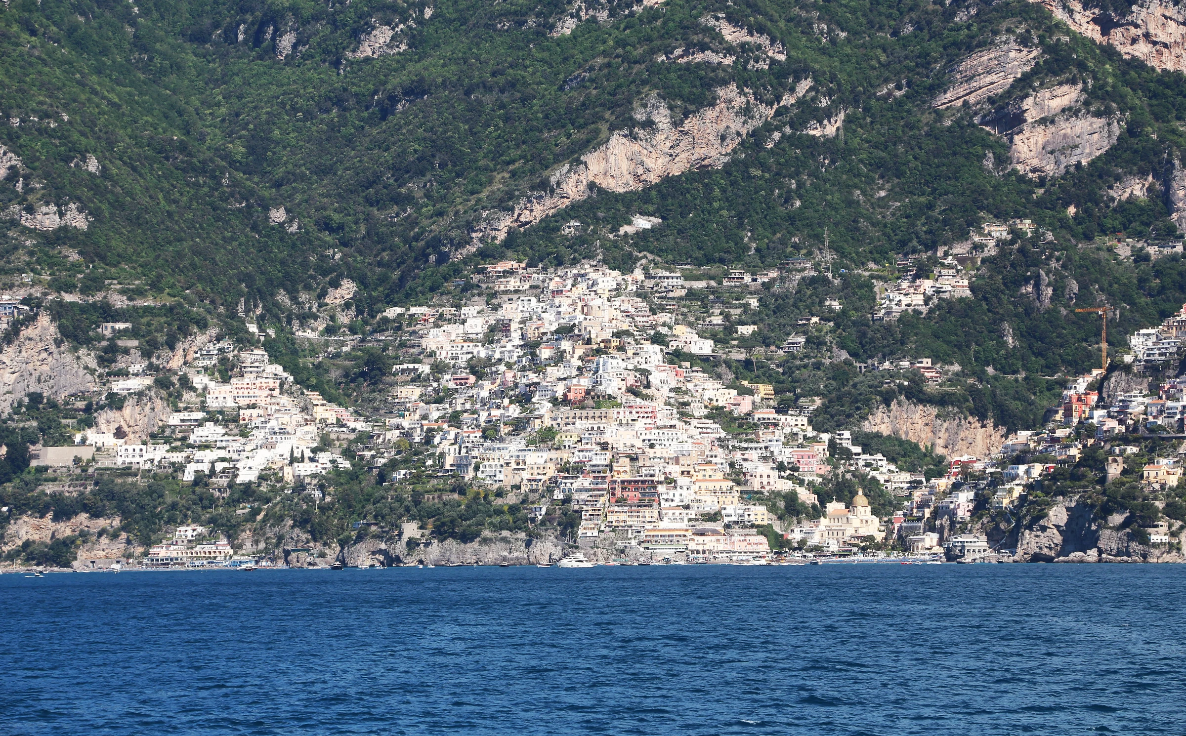 Positano's dense hillside development above the sea on the Amalfi Coast