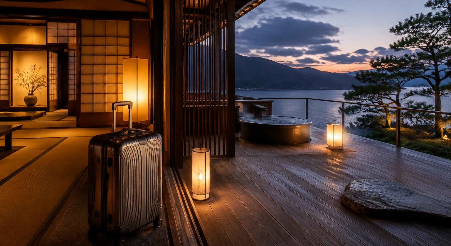 Photorealistic illustration for japan ryokan kaiseki design: signature experience