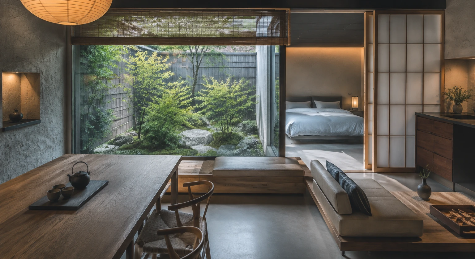 Photorealistic illustration for japan ryokan kaiseki design: logistics and service