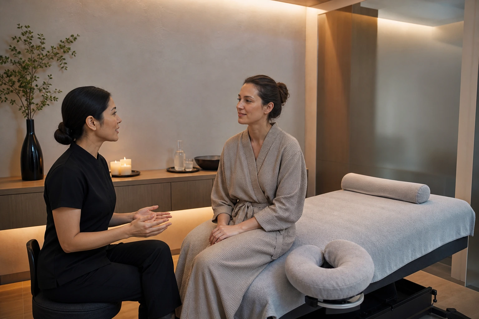 Photorealistic illustration for jet lag wellness timing: signature experience