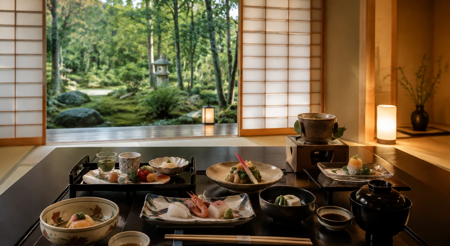 Kaiseki set served during a ryokan stay