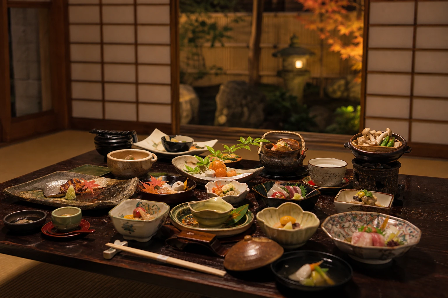 Kaiseki set served during a ryokan stay