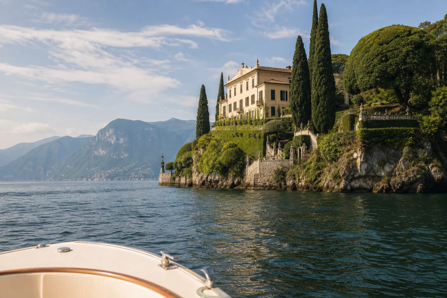 Historic villa and terraced garden on a Lake Como peninsula